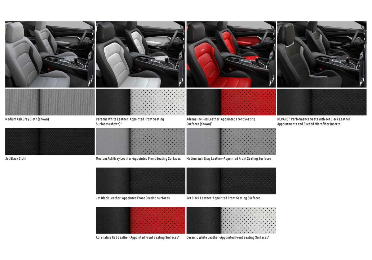6th Gen Camaro Seat options colors and fabrics 