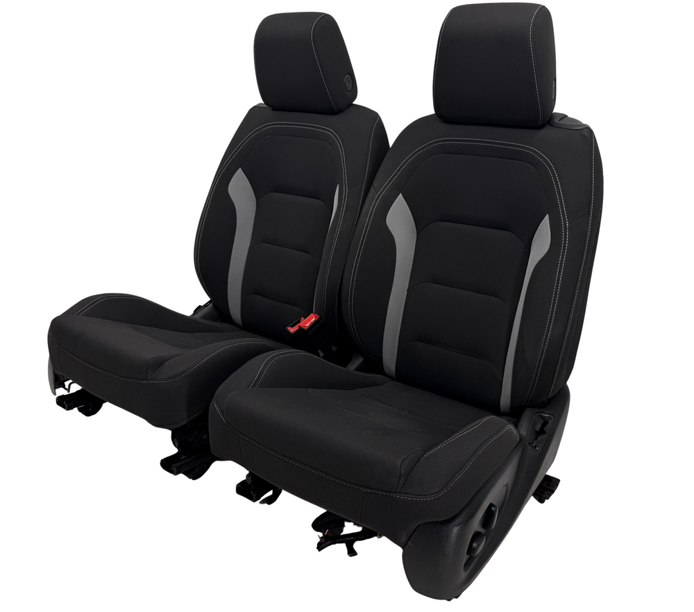 Camaro Seats 2016-2024, Chevy Powered Black Cloth #3048 | Picture # 1 | OEM Seats