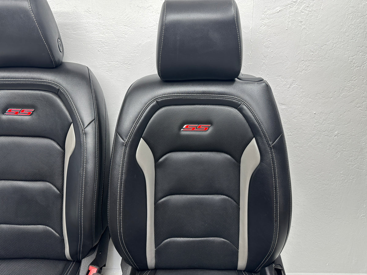 Black & Ash Gray Leather Seat Cover Upgrade Kit For 2016-2024 Chevy Camaro Coupe - Front & Rear