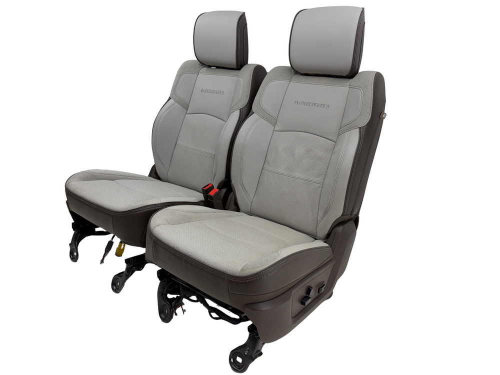 Ram Laramie Seats 2019-2026 Gray & Brown Leather Cooled & Memory, #4021 | Picture # 1 | OEM Seats