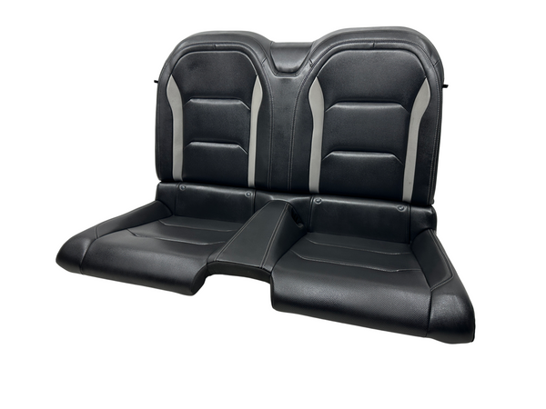Chevy Camaro SS Rear Seat Black and Grey Leather with white stitching. 