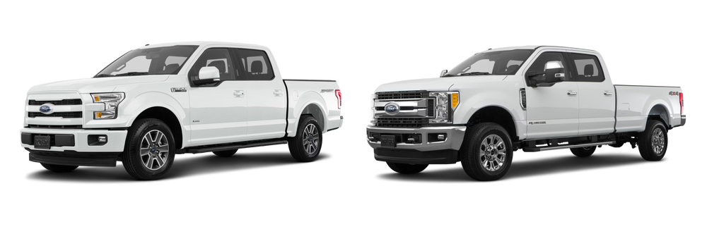 White Ford F150 Pickup Truck & Ford Super Duty f250 Truck